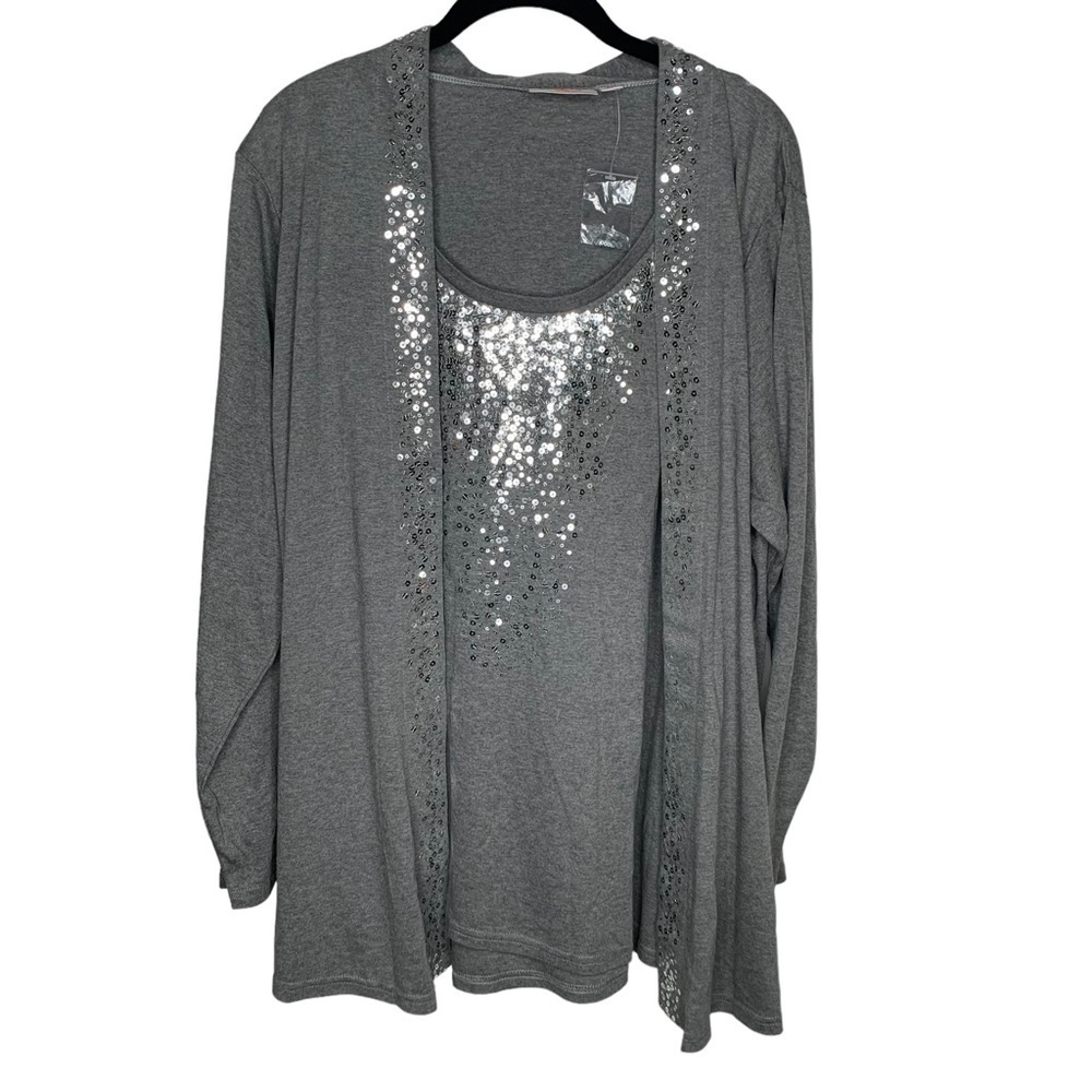 New Quaker Factory Womens Sequin Detail Connected Double Top 2X Gray BNWOT - Picture 1 of 4